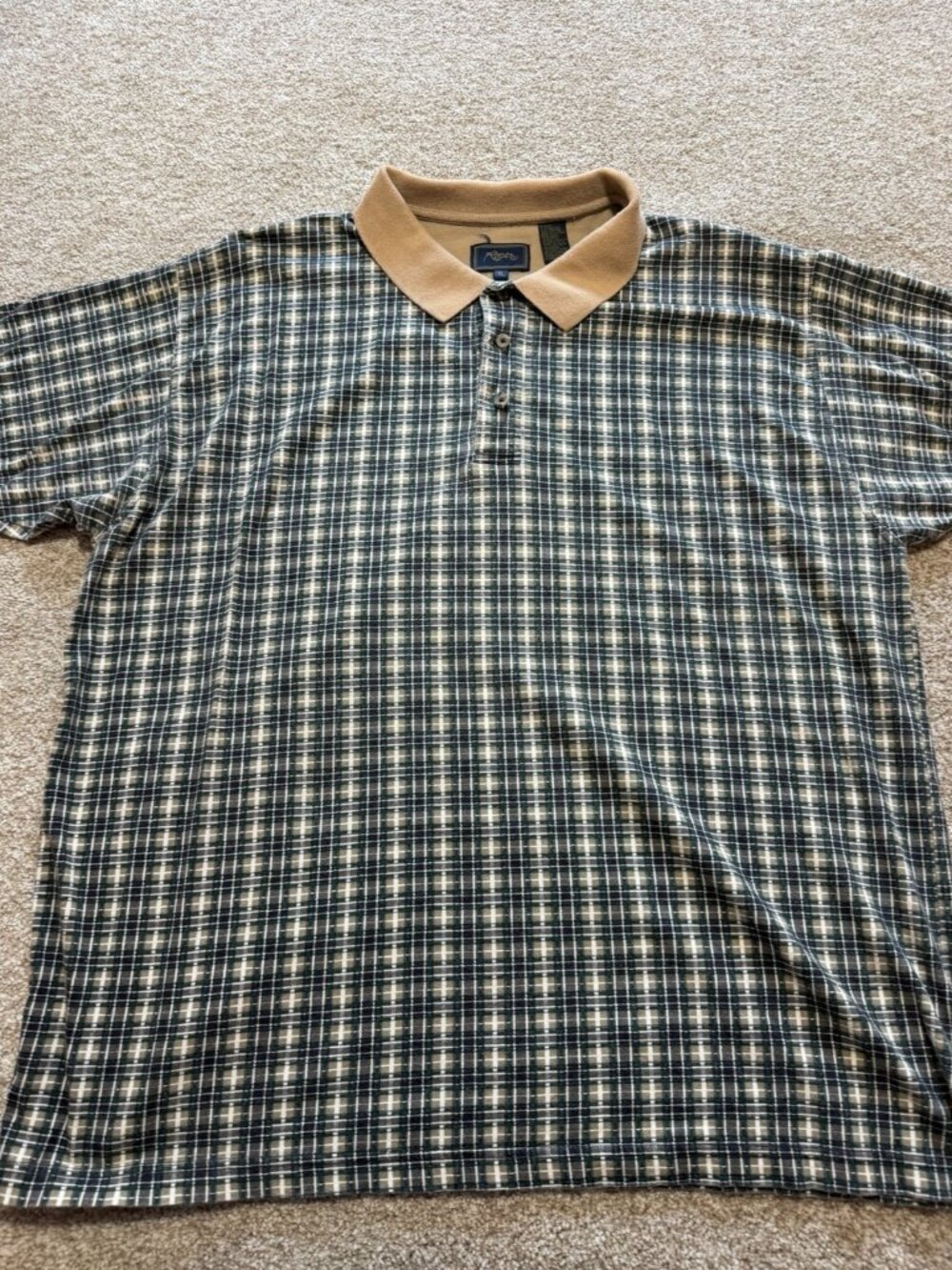 Roper Mens Plaid Polo Shirt Green Tan Western Cotton Size XL Vintage 90s